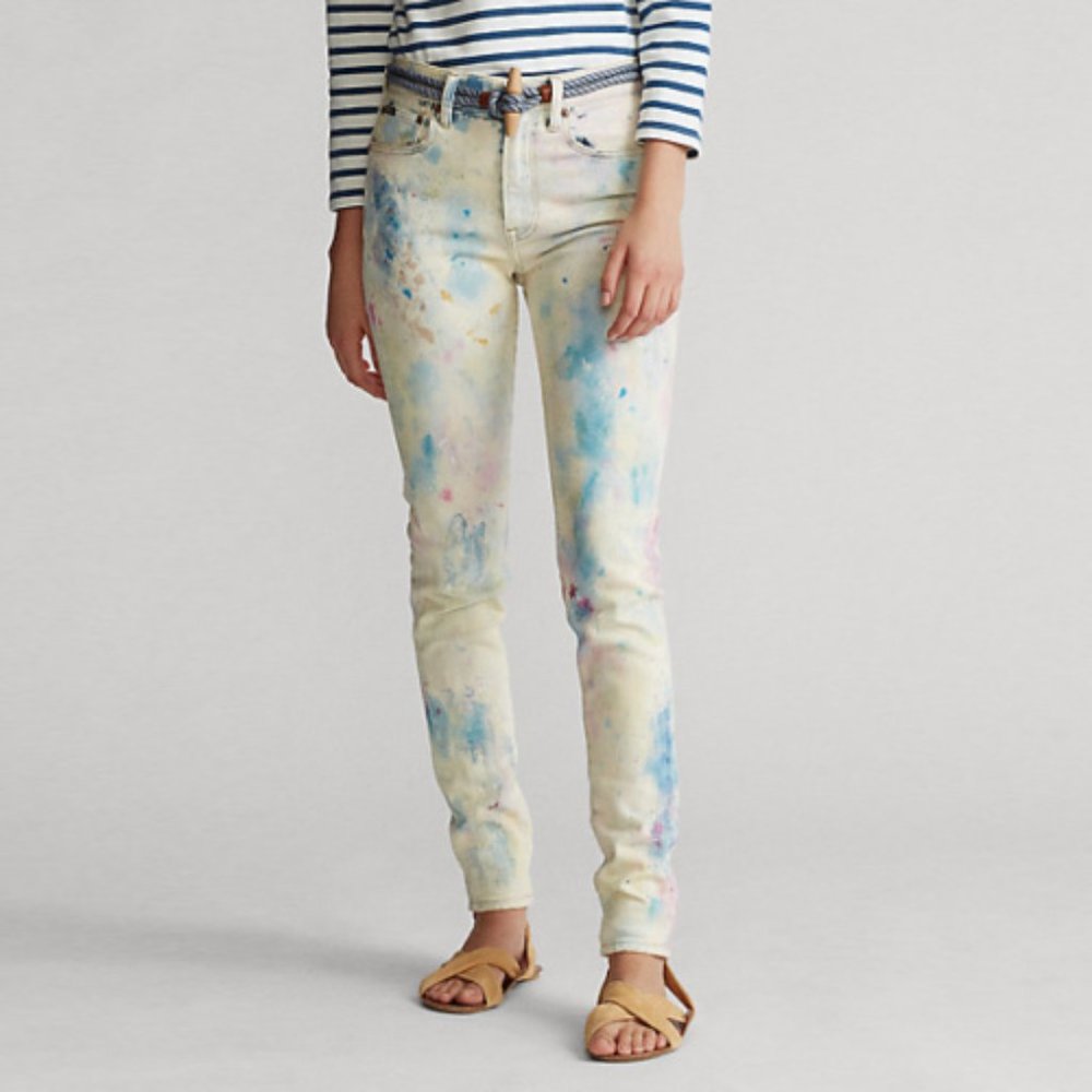 POLO RALPH LAUREN Tompkins Skinny Hi Rise Ankle Splatter Jeans 26 NWT